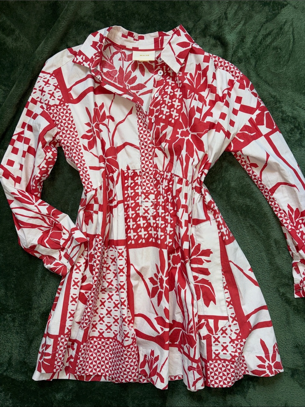 Maeve Red and White Printed Button-Up Dress